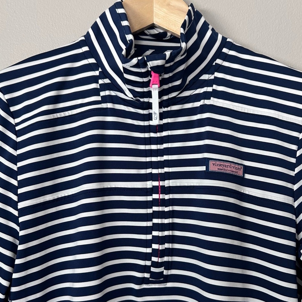 Vineyard Vines Shep Shirt Womens M Navy Stripe 1/4 Zip Pullover Preppy Coastal
